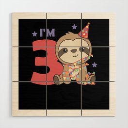 Third Birthday Sloth for Children 3 Years Wood Wall Art