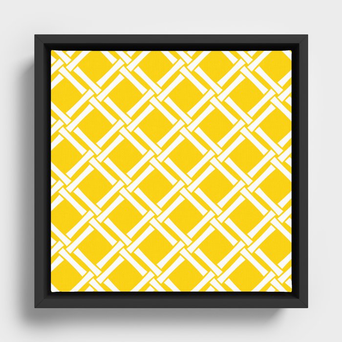Classic Bamboo Trellis Pattern 230 Yellow Framed Canvas