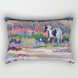 Chincoteague Pony, a colorful landscape of a wild horse in the dunes on the beach in Virginia. Rectangular Pillow