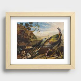 Wild Turkey Cock, Hen and Young, 1826 John James Audubon Recessed Framed Print