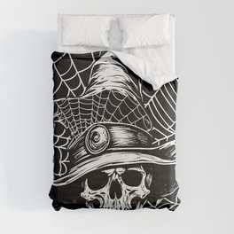 Skull Witch and Spider Web Black White Comforter