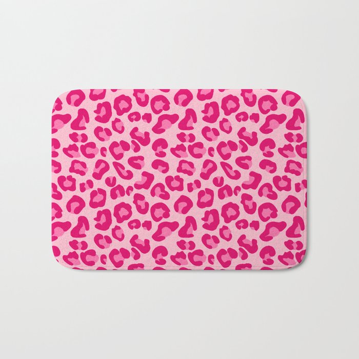 Leopard Print in Pastel Pink, Hot Pink and Fuchsia Bath Mat