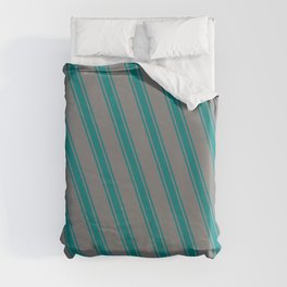[ Thumbnail: Gray and Teal Colored Stripes/Lines Pattern Duvet Cover ]