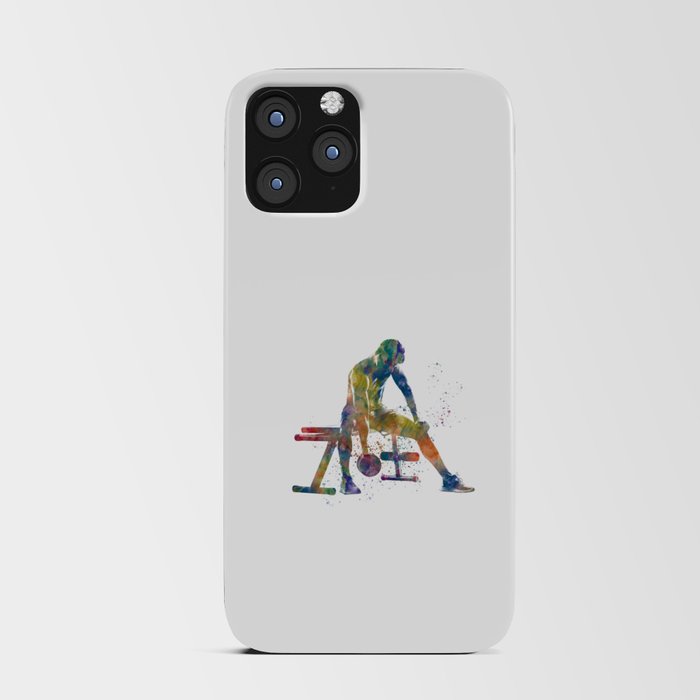 Young woman practices gymnastics in watercolor iPhone Card Case