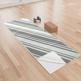 [ Thumbnail: Gray and Mint Cream Colored Lines/Stripes Pattern Yoga Towel ]