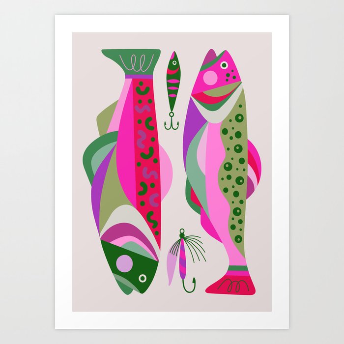 Gone Fishing Pink pattern Art Print