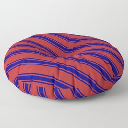 [ Thumbnail: Red and Blue Colored Lined/Striped Pattern Floor Pillow ]