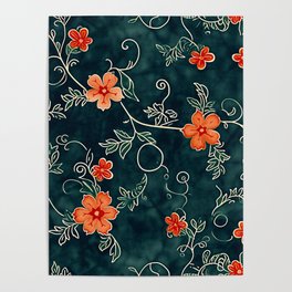 Coral Floral Batik  Poster