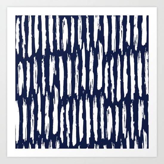 Vertical Dash White on Navy Blue Paint Stripes Art Print