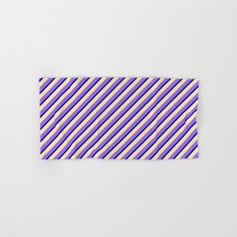[ Thumbnail: Purple, Dark Blue, and Beige Colored Stripes Pattern Hand & Bath Towel ]