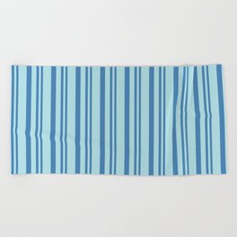 [ Thumbnail: Blue and Powder Blue Colored Striped Pattern Beach Towel ]