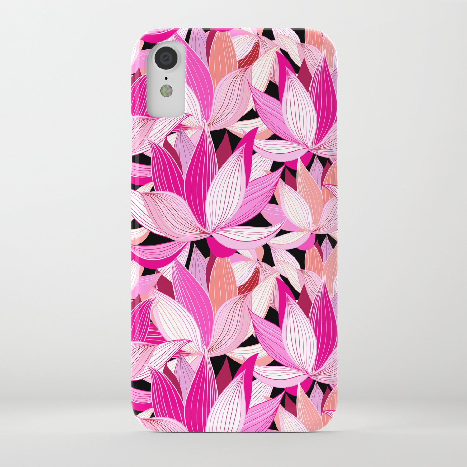 Vector Seamless Pattern Beautiful Pink Lotus Flowers On A Black Background Iphone Case By Tanor Society6