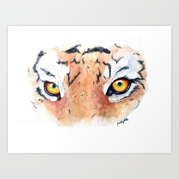 Tiger Eyes Realistic Watercolor Painting Art Print