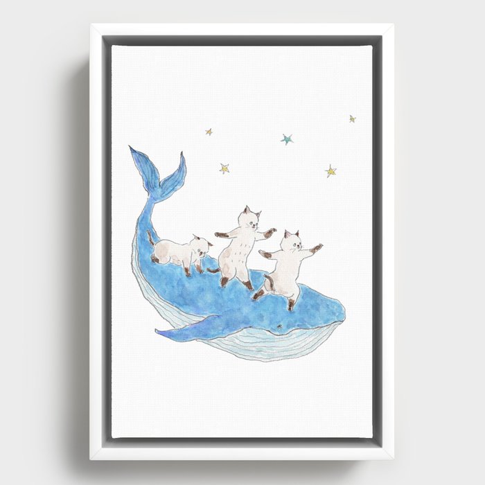 Whales and Kittens Framed Canvas