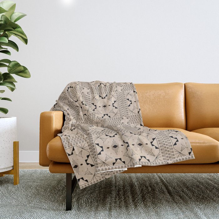 Lost Desert Tile - Black & Camel Throw Blanket