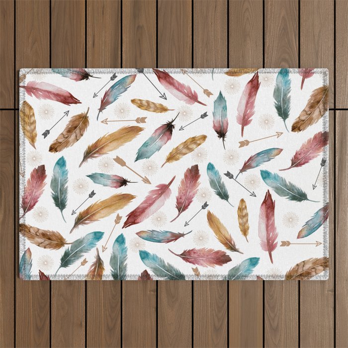 Feathers and Arrows Pattern Outdoor Rug