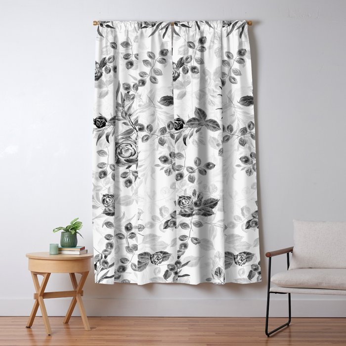 Classic Minimal Floral Watercolor Rose Pattern Blackout Curtain By