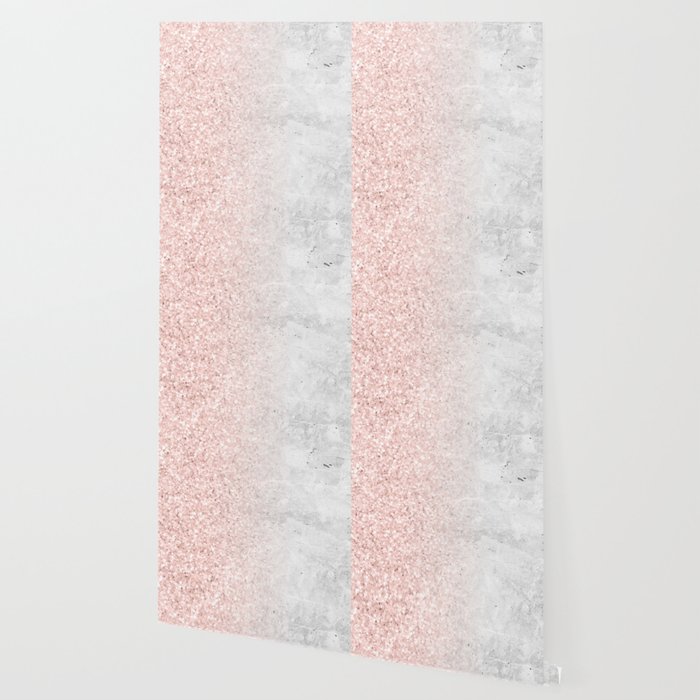 Blush Pink Sparkles On White And Gray Marble Wallpaper By