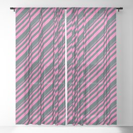 [ Thumbnail: Hot Pink and Dark Slate Gray Colored Stripes Pattern Sheer Curtain ]