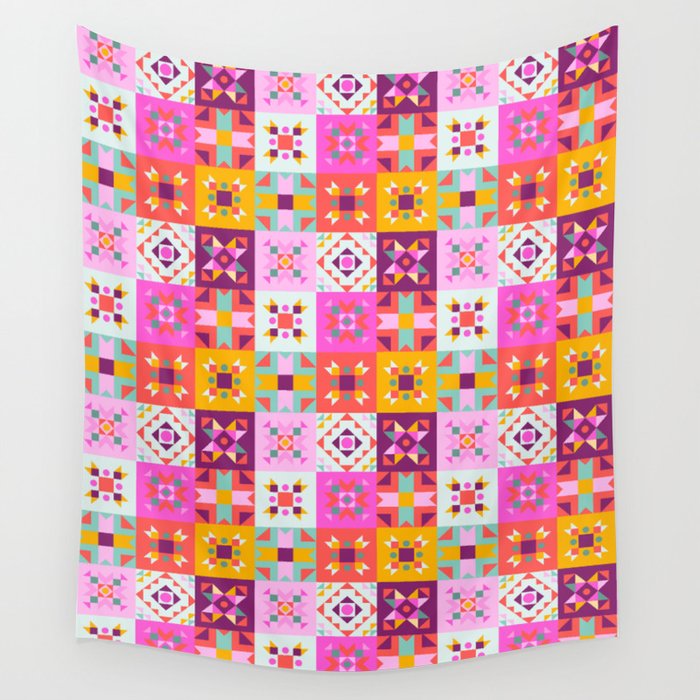Maroccan tiles pattern with pink no4 Wall Tapestry