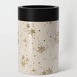 Yellow flowers and dots on tan background Can Cooler