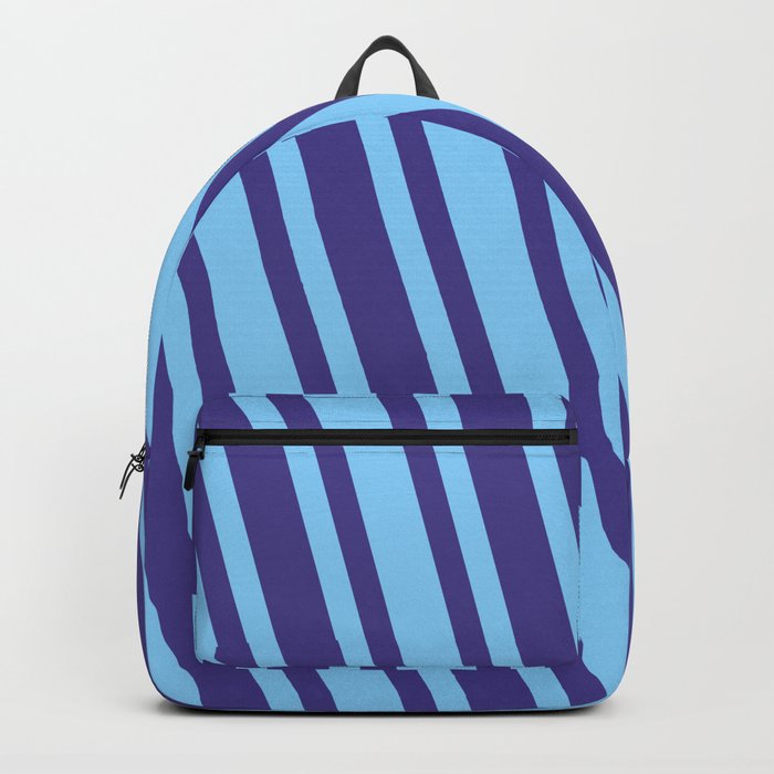 Dark Slate Blue and Light Sky Blue Colored Lines Pattern Backpack