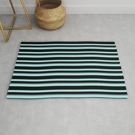 [ Thumbnail: Turquoise, Black, and Slate Gray Colored Stripes Pattern Rug ]