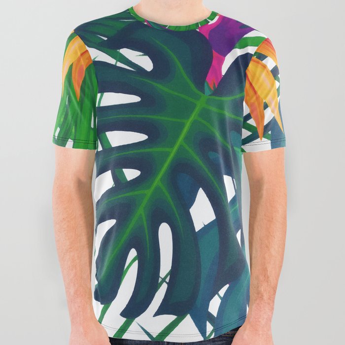 Tropical Greenery Jungle Leaves Paradise Watercolor  All Over Graphic Tee