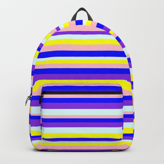 Eyecatching Pink, Blue, Purple, Light Cyan & Yellow Colored Striped Pattern Backpack