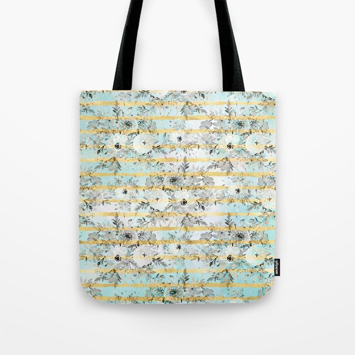 Cute watercolor gray floral and stripes design Tote Bag