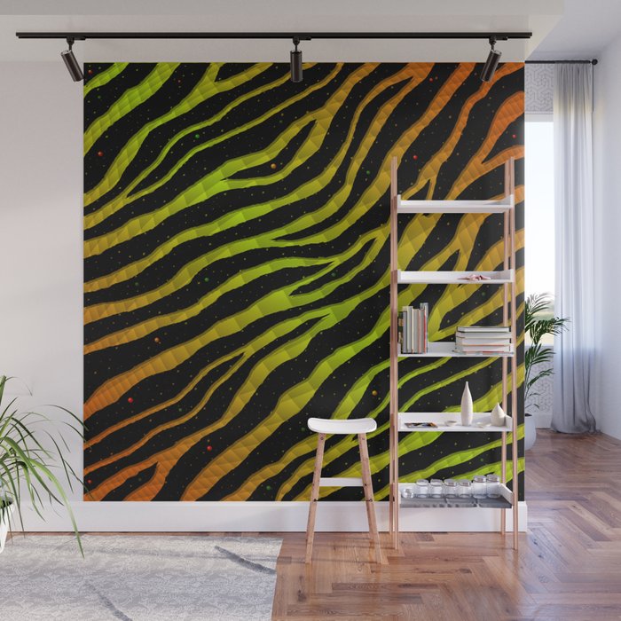 Ripped SpaceTime Stripes - Orange/Lime Wall Mural