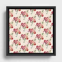 Love Rose And Red Heart Collection Framed Canvas