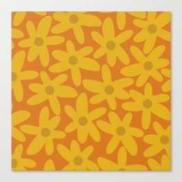 Daisy Time Retro Floral Pattern in Moroccan Orange, Mustard, and Ochre Canvas Print