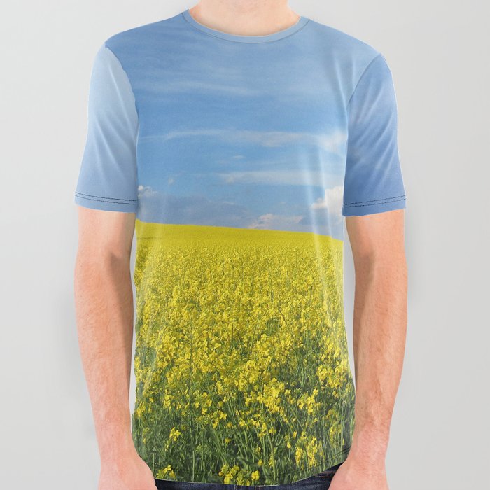  Yellow field of flowering rape - nature landscape photography  All Over Graphic Tee