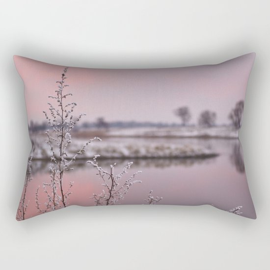 Winter Sunset At River Bank Rectangular Pillow