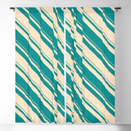 [ Thumbnail: Dark Cyan & Bisque Colored Stripes/Lines Pattern Blackout Curtain ]