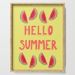 Hello Summer Watercolor Handlettered Painting - Yellow Background Serving Tray