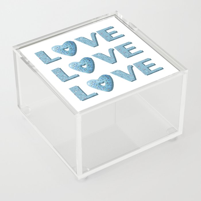 Cute blue heart shaped donut and word Love Acrylic Box