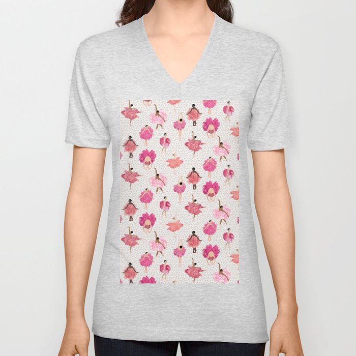 Dance of the Peony Flowers  - with White background V Neck T Shirt