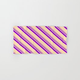[ Thumbnail: Dark Violet and Tan Colored Stripes/Lines Pattern Hand & Bath Towel ]