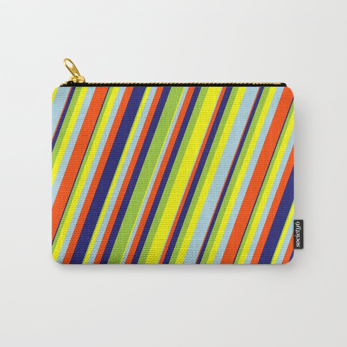 Eye-catching Green, Yellow, Light Blue, Red & Midnight Blue Colored Lines/Stripes Pattern Carry-All Pouch