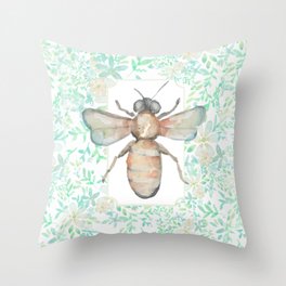 Garden Bee and Blooming Flowers Throw Pillow