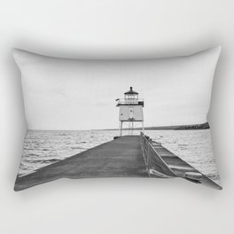 Lake Superior Lighthouse | Black and White Rectangular Pillow