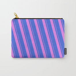 [ Thumbnail: Violet and Royal Blue Colored Lines Pattern Carry-All Pouch ]