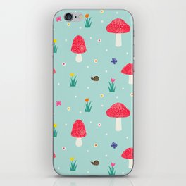 Mushroom spring doodles pattern / blue iPhone Skin