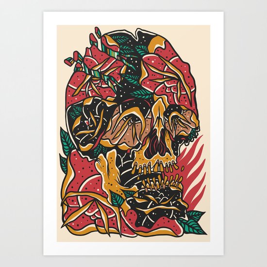 Roses Skull Art Print