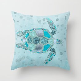 Glamour Aqua Turquoise Turtle Underwater Scenery Throw Pillow