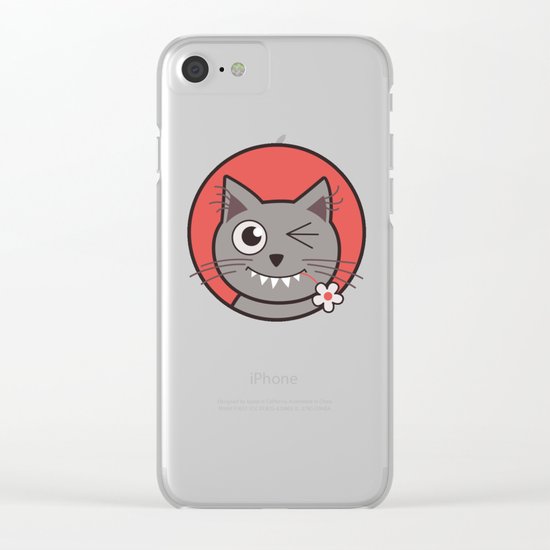 Winking Cartoon Kitty Cat Clear iPhone Case