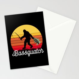 Retro Bassquatch Bigfoot Fishing Stationery Card
