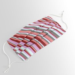 [ Thumbnail: Colorful Dim Gray, Light Coral, Maroon, Plum, and Light Cyan Colored Stripes/Lines Pattern Face Mask ]